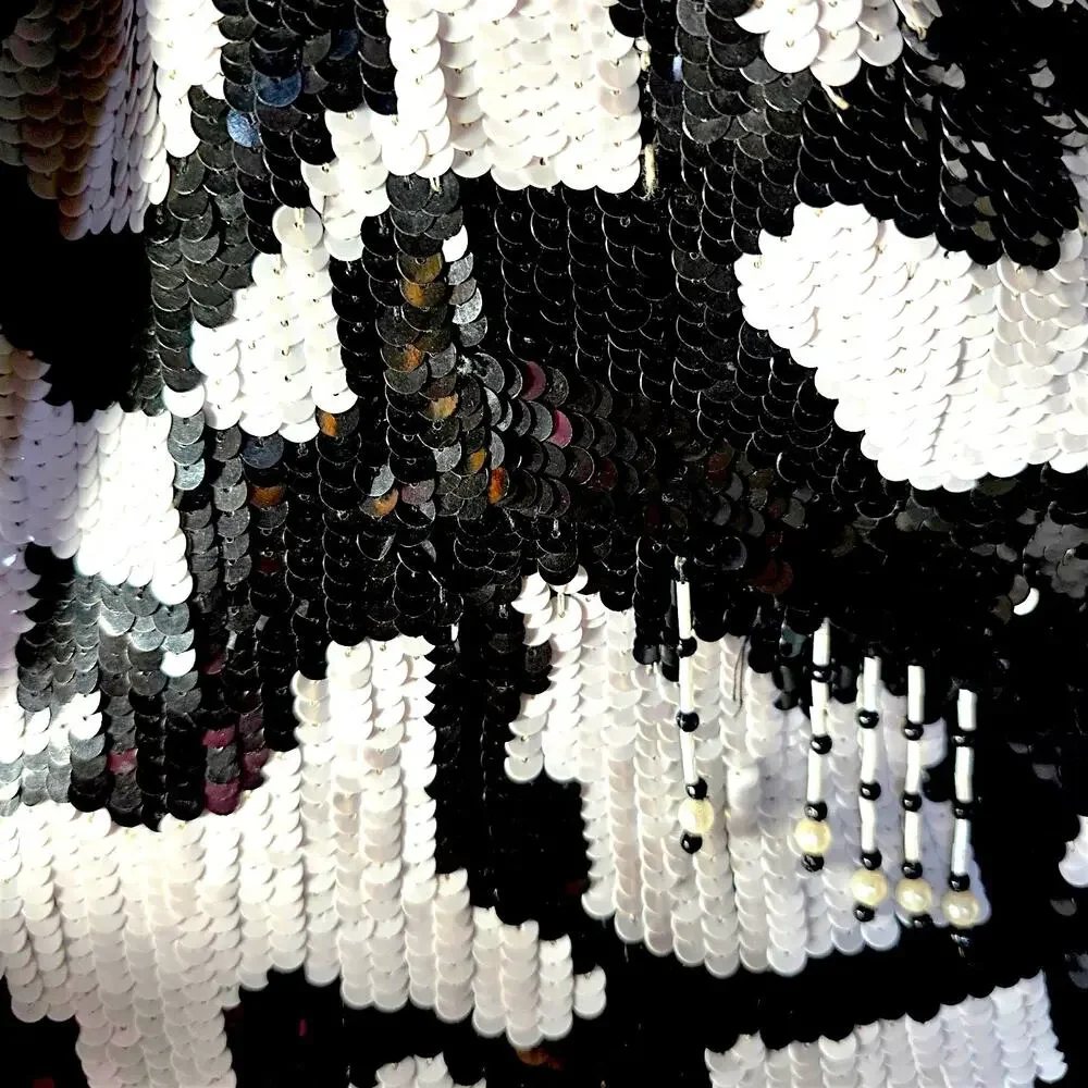 Vintage MODI Black White Silk Sequin Horse Western Fringe Art to Wear Jacket XL